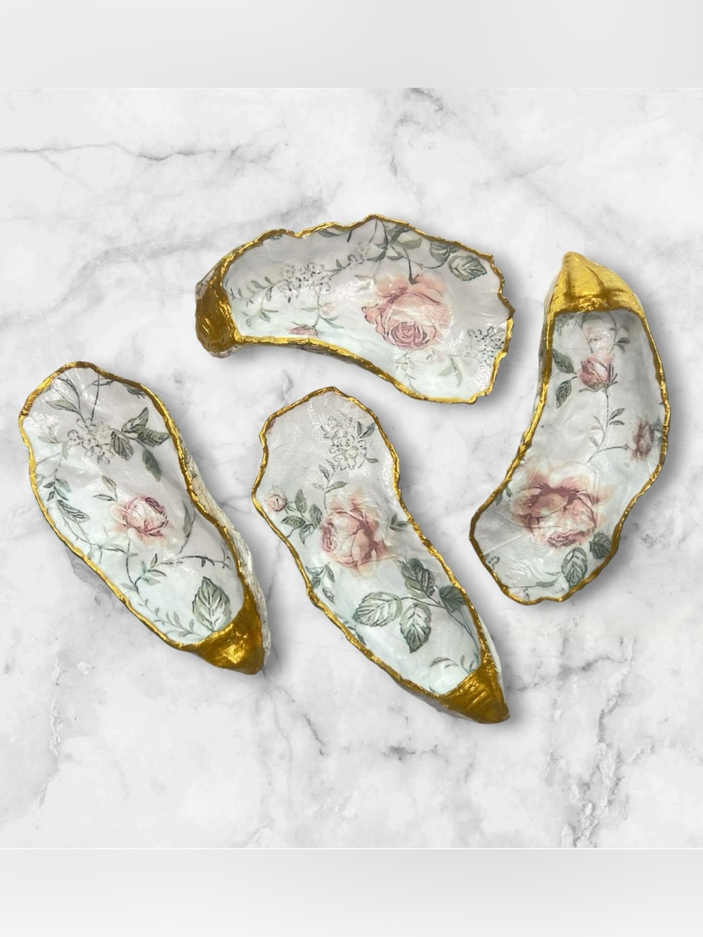 Vintage Rose Oyster Shell Trinket Dish Set | Set of 4